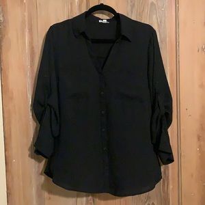 Express rolled sleeve black button down size L